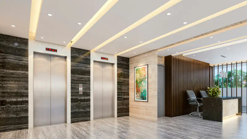 Elevator lobby in a commercial building
